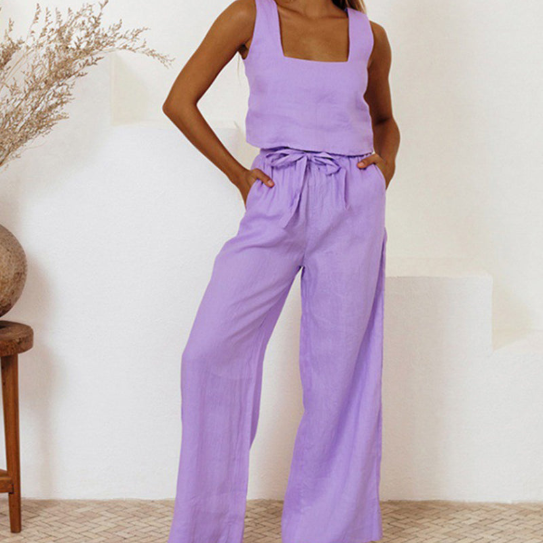 Valerie | Women’s Minimalist Top and Wide-Leg Pants Set