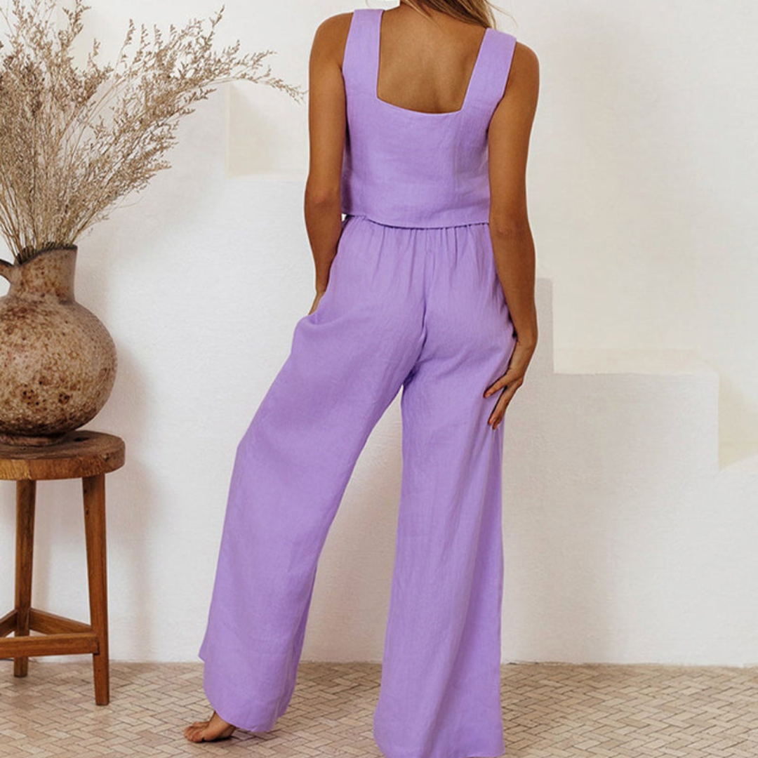 Valerie | Women’s Minimalist Top and Wide-Leg Pants Set