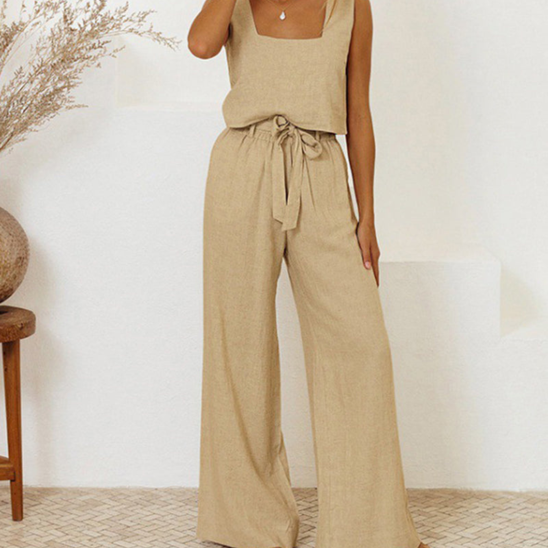 Valerie | Women’s Minimalist Top and Wide-Leg Pants Set