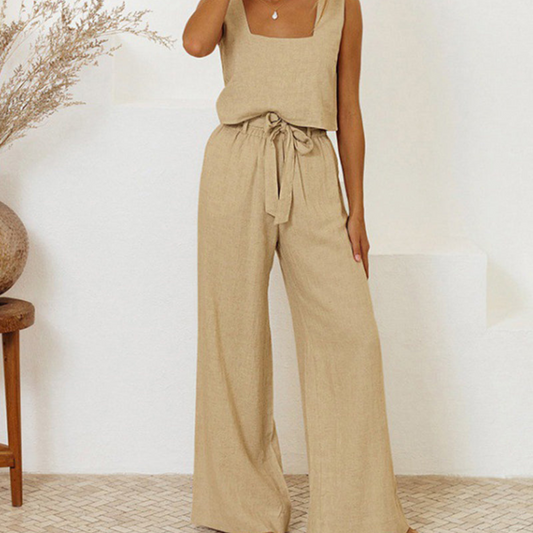 Valerie | Women’s Minimalist Top and Wide-Leg Pants Set