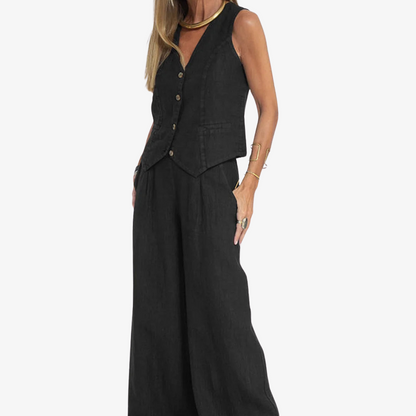 Celeste | Women’s Buttoned Vest and Wide-Leg Trousers Set