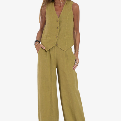 Celeste | Women’s Buttoned Vest and Wide-Leg Trousers Set